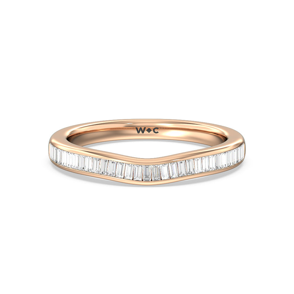 Elegant Channel Set Baguette Diamond Wedding Band with 18KT Rose Gold Cut Diamond in 14KT Rose Gold view 1
