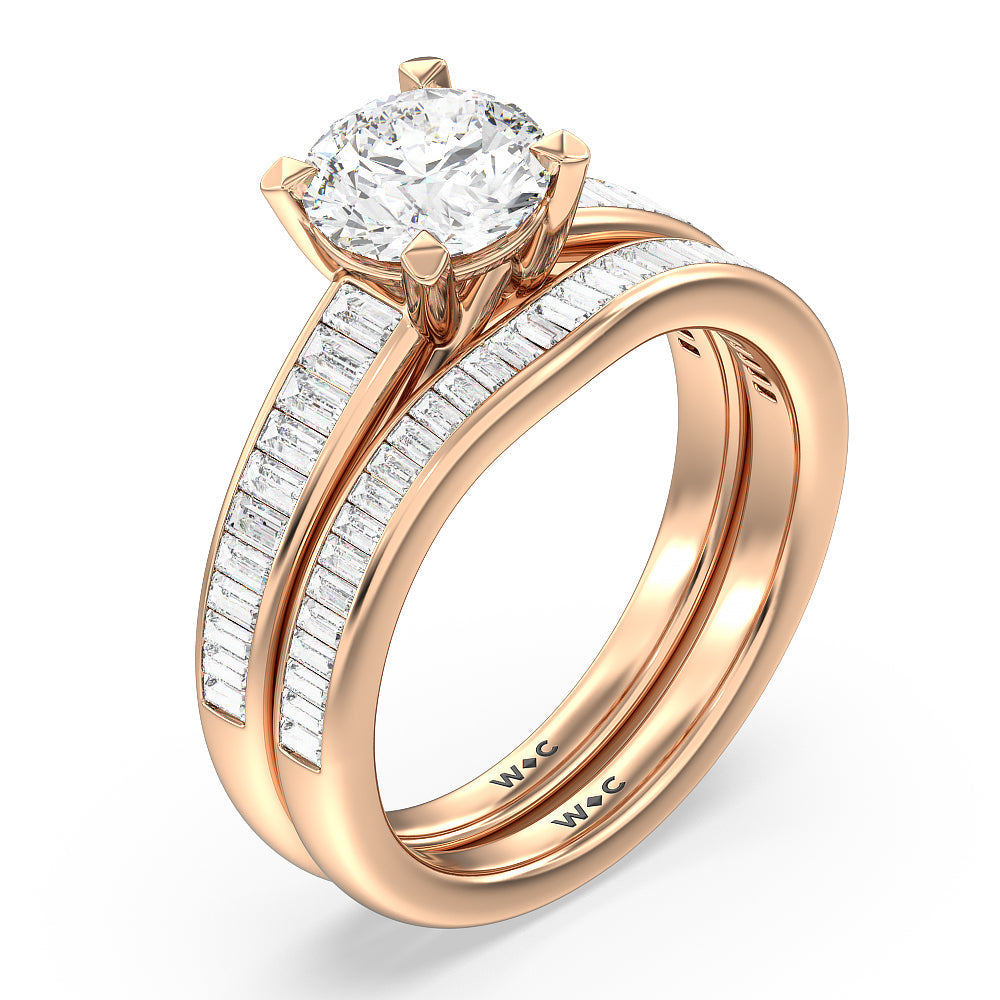 Elegant Channel Set Baguette Diamond Wedding Band with 18KT Rose Gold Cut Diamond in 14KT Rose Gold view 3
