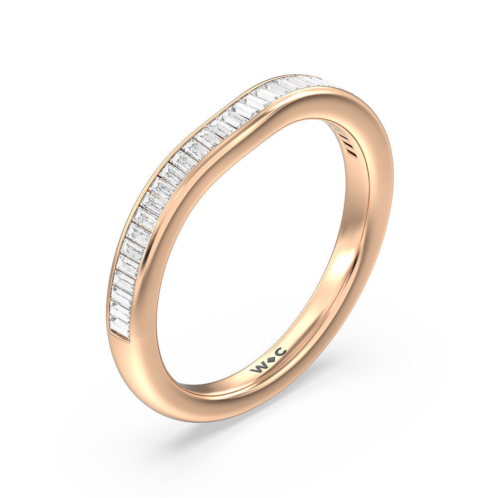 Elegant Channel Set Baguette Diamond Wedding Band with 18KT Rose Gold Cut Diamond in 14KT Rose Gold view 4
