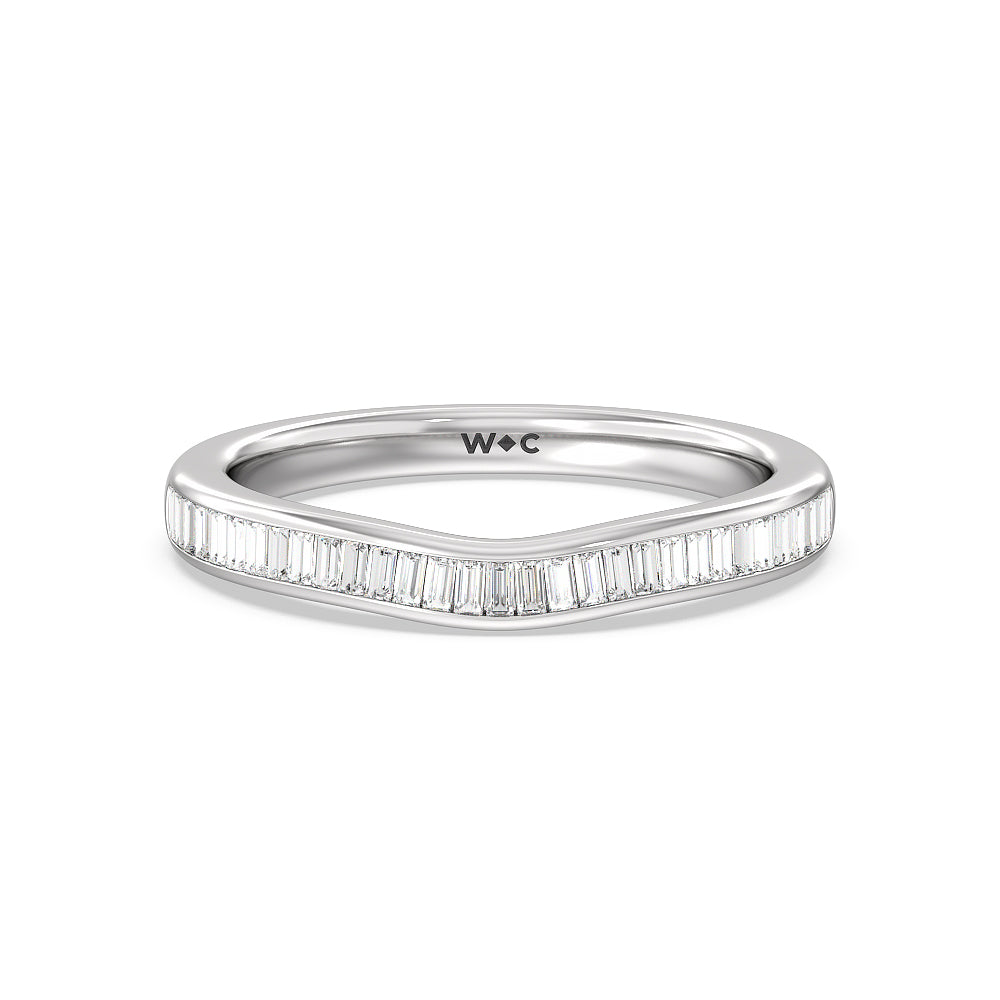 Elegant Channel Set Baguette Diamond Wedding Band with Platinum Cut Diamond in 14KT Platinum view 1

