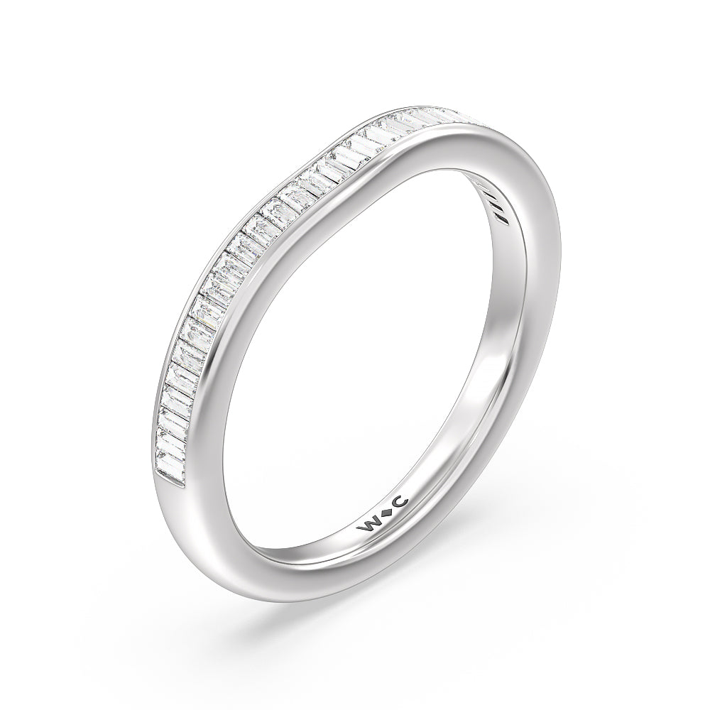 Elegant Channel Set Baguette Diamond Wedding Band with Platinum Cut Diamond in 14KT Platinum view 4
