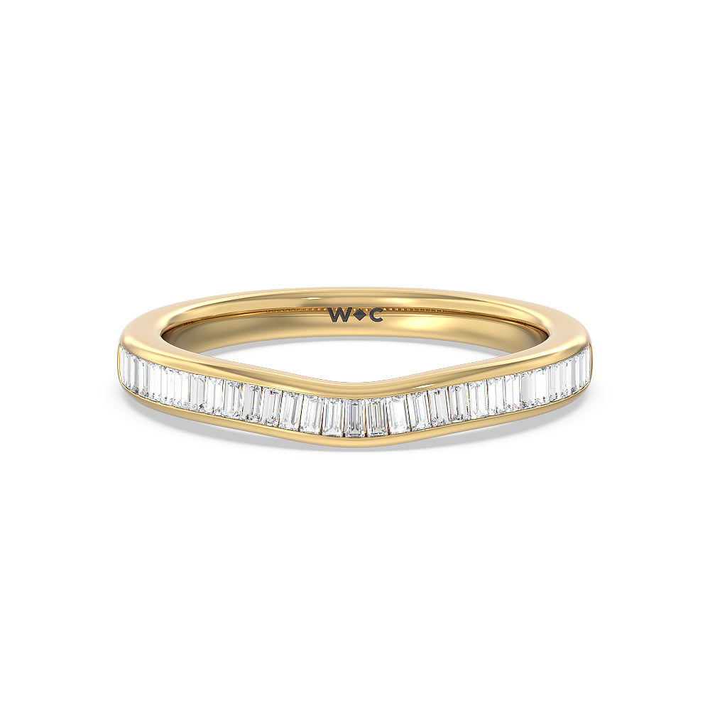 Elegant Channel Set Baguette Diamond Wedding Band with 18KT Yellow Gold Cut Diamond in 14KT Yellow Gold view 1
