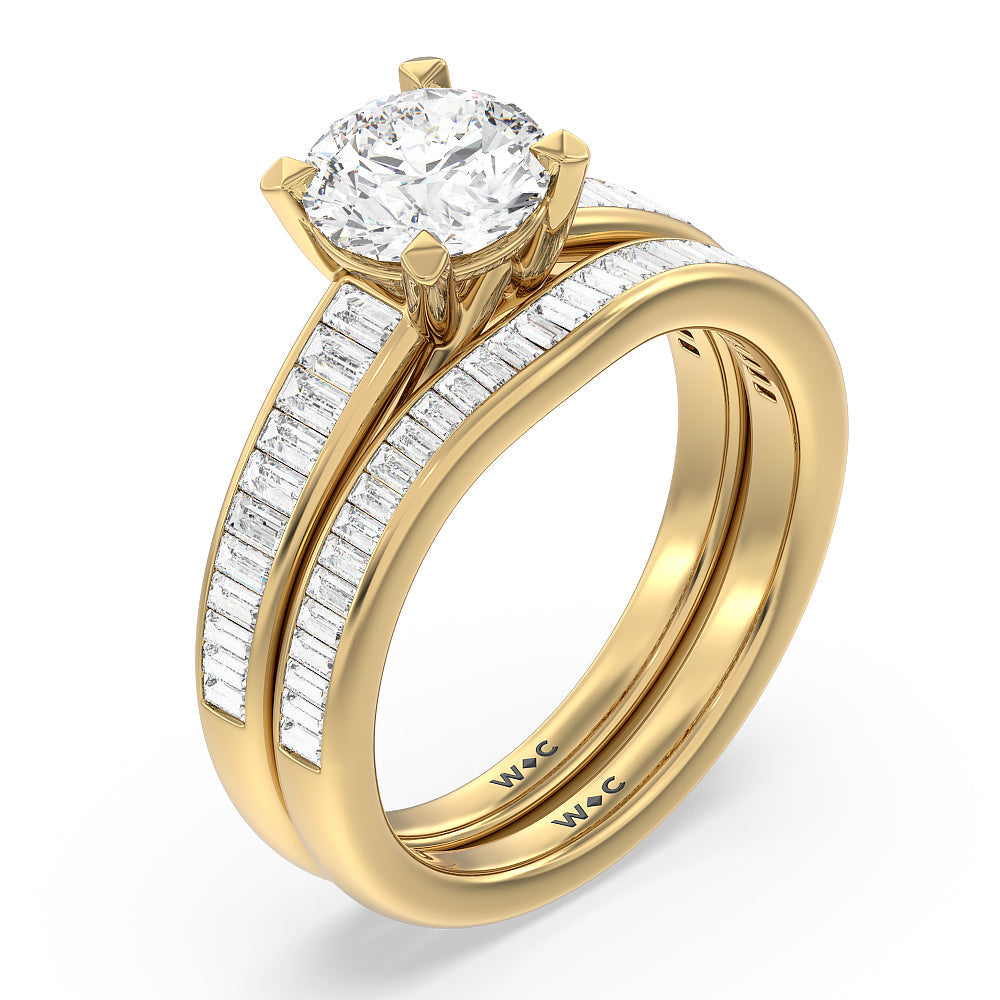 Elegant Channel Set Baguette Diamond Wedding Band with 18KT Yellow Gold Cut Diamond in 14KT Yellow Gold view 3
