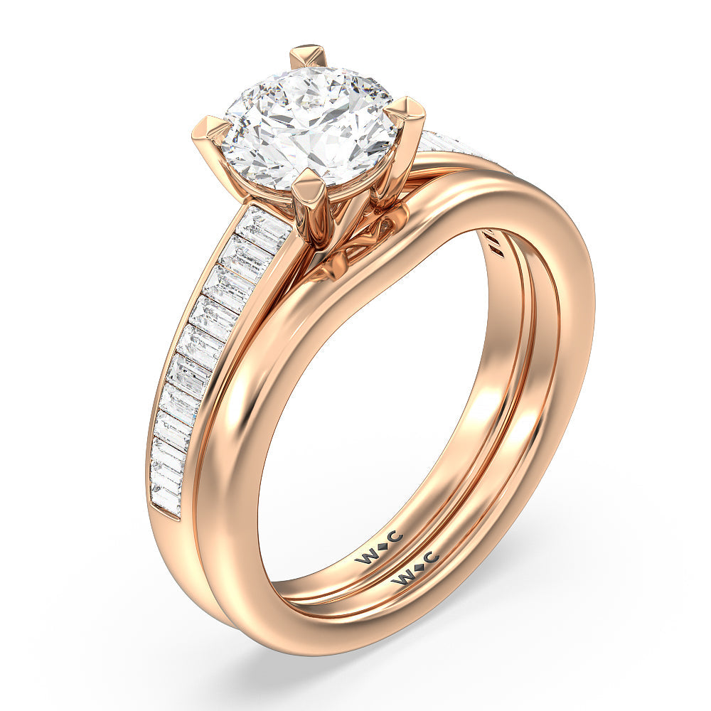Elegant Channel Set Baguette Wedding Band with 18KT Rose Gold Cut Diamond in 14KT Rose Gold view 3
