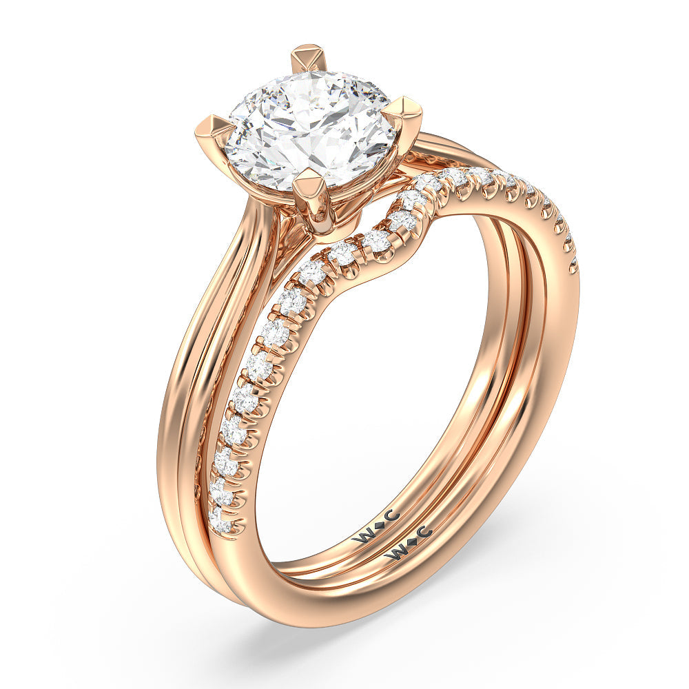 Grooved Taper Cathedral Solitaire Engagement Ring with Oval Cut Diamond in 14KT Rose Gold view 6
