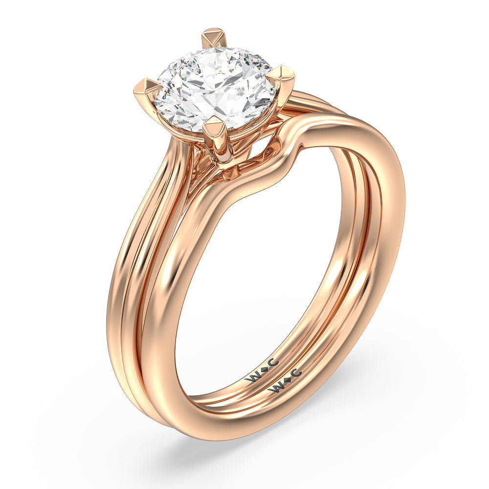 Grooved Taper Cathedral Solitaire Wedding Band with 18KT Rose Gold Cut Diamond in 14KT Rose Gold view 3
