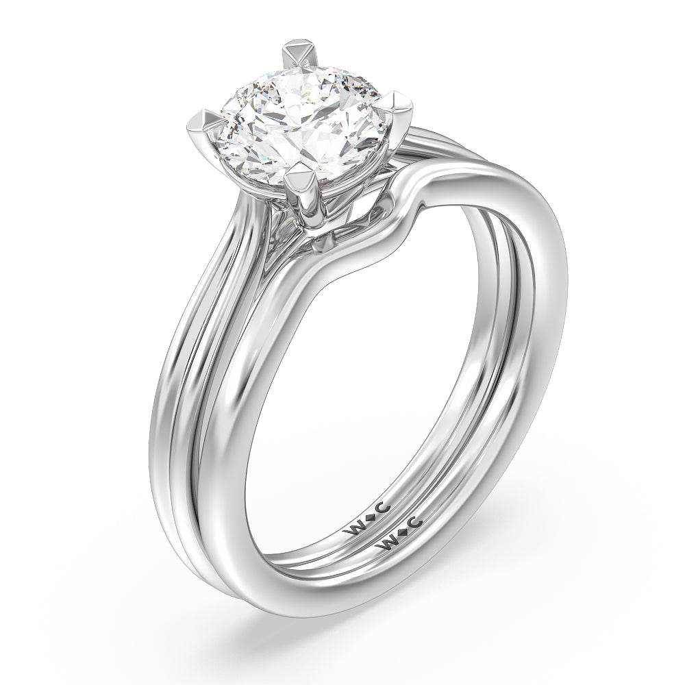 Grooved Taper Cathedral Solitaire Wedding Band with Platinum Cut Diamond in 14KT Platinum view 3
