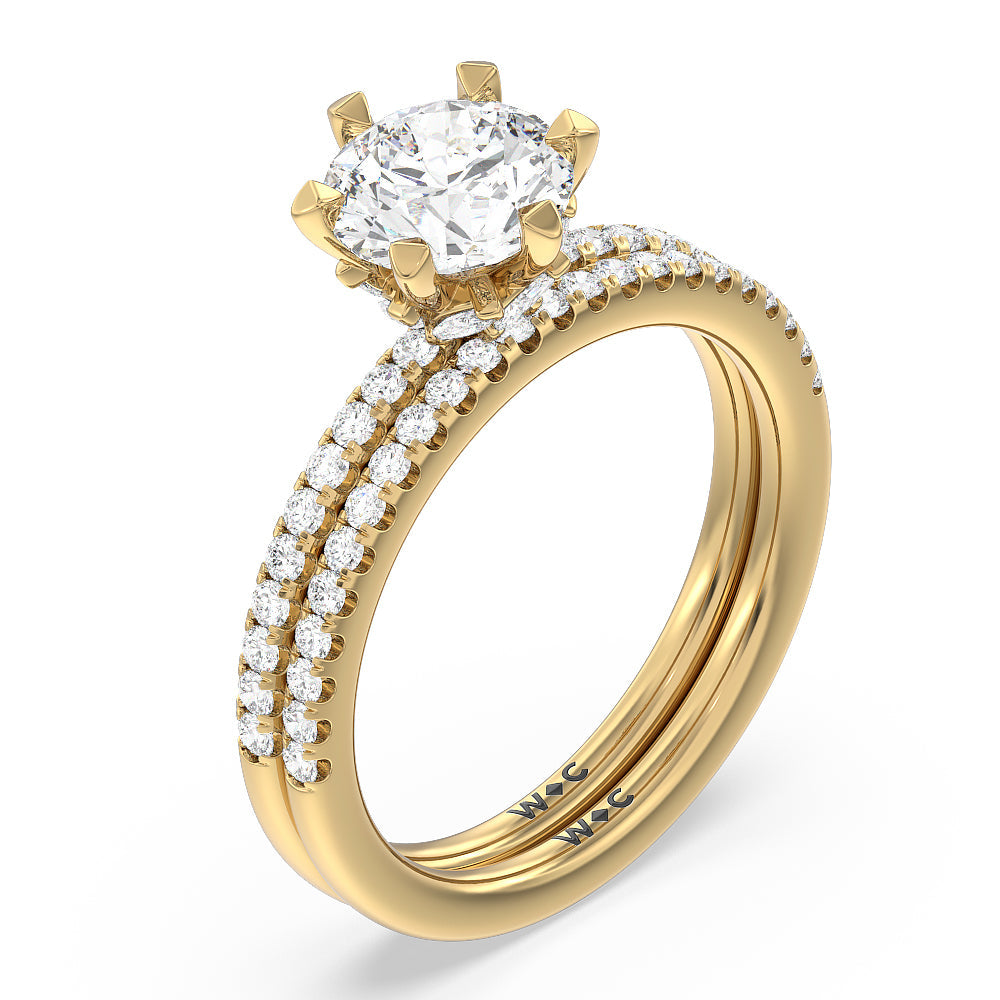 Marquise Hidden Halo Diamond Wedding Band with 18KT Yellow Gold Cut Diamond in 14KT Yellow Gold view 3
