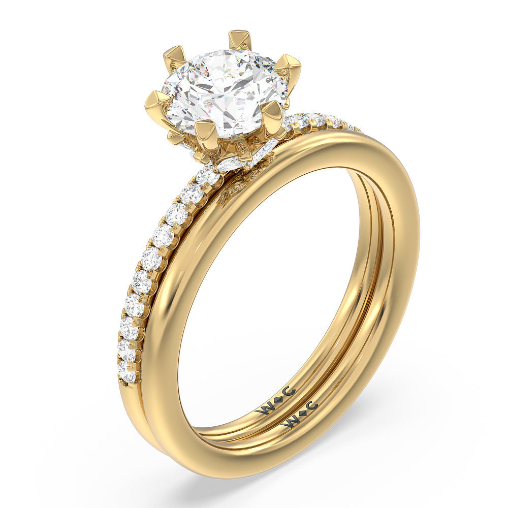 Marquise Hidden Halo Wedding Band with 18KT Yellow Gold Cut Diamond in 14KT Yellow Gold view 3
