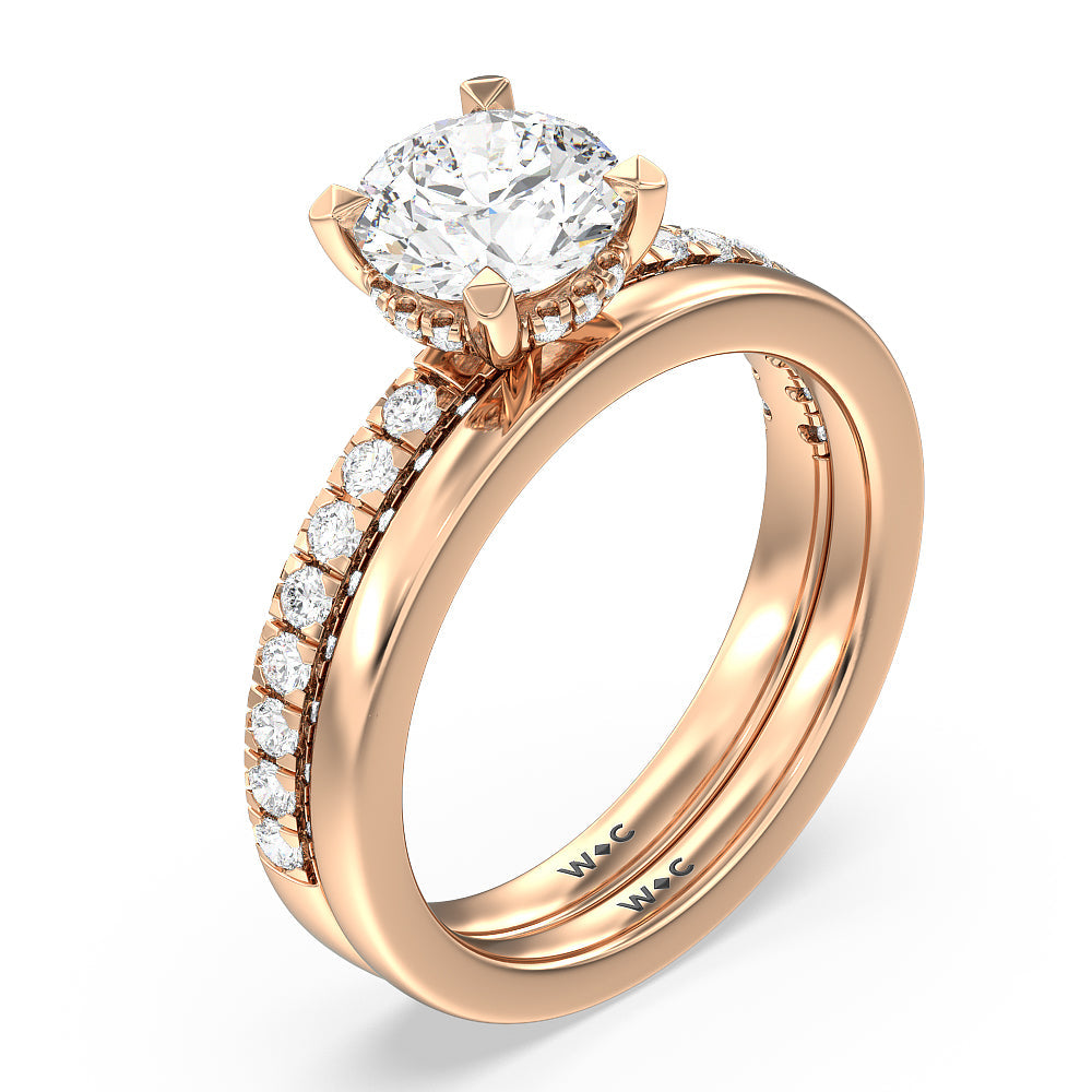 Aura Hidden Accent Solitaire Wedding Band with 18KT Rose Gold Cut Diamond in 14KT Rose Gold view 3
