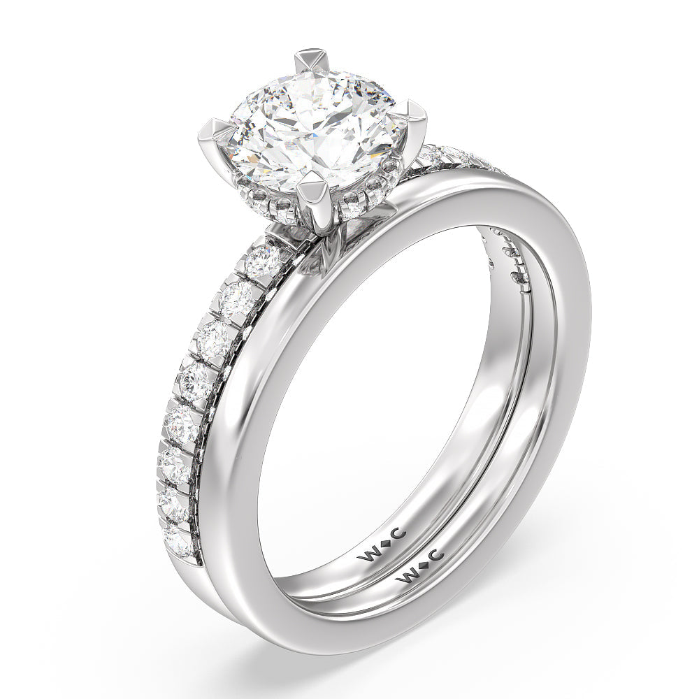 Aura Hidden Accent Solitaire Wedding Band with Platinum Cut Diamond in 14KT Platinum view 3
