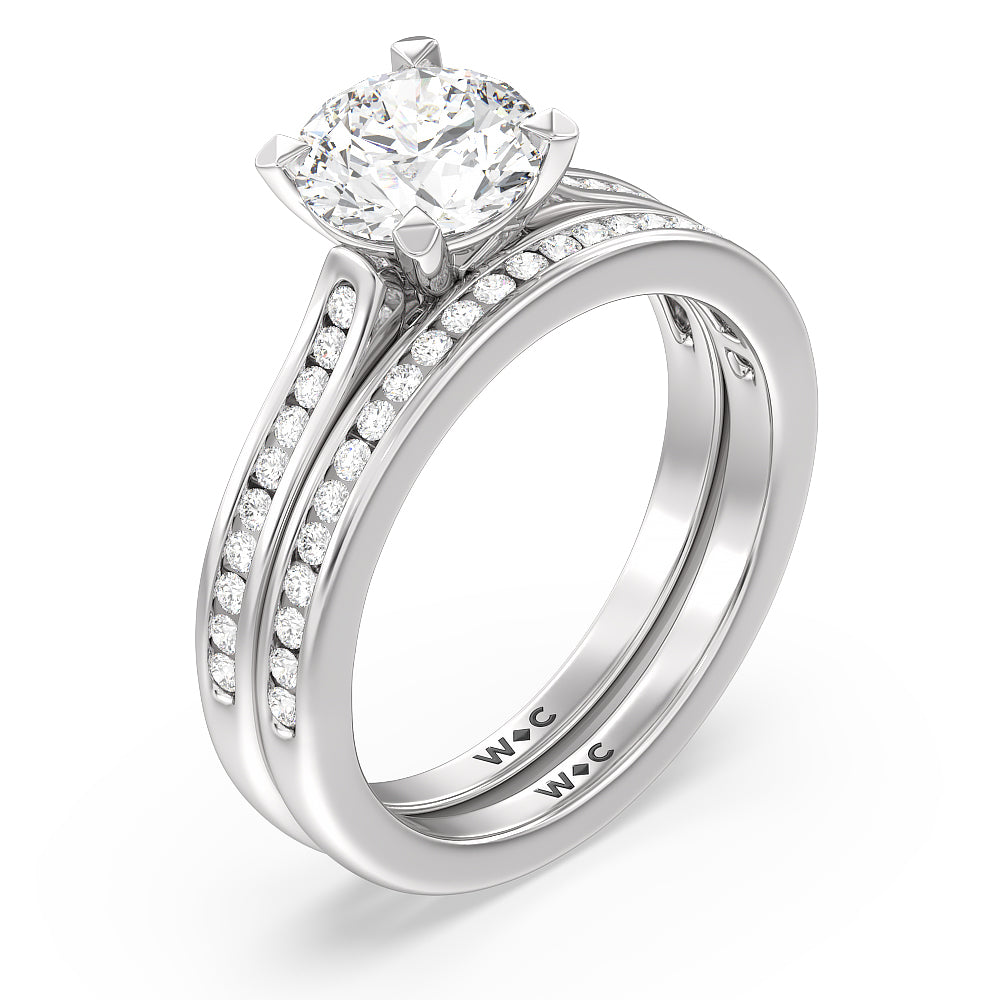 Channel Set Kite Basket Cathedral Solitaire Diamond Wedding Band with Platinum Cut Diamond in 14KT Platinum view 3
