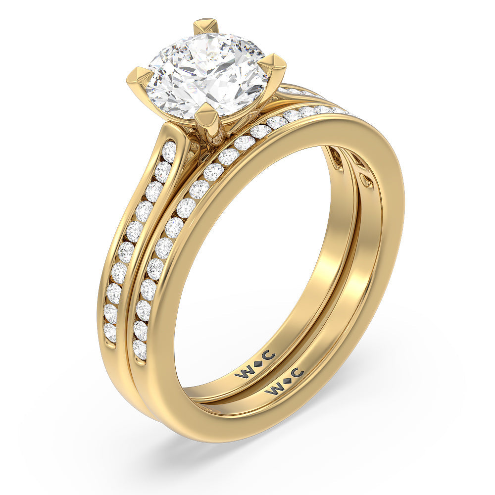 Channel Set Kite Basket Cathedral Solitaire Diamond Wedding Band with 18KT Yellow Gold Cut Diamond in 14KT Yellow Gold view 3

