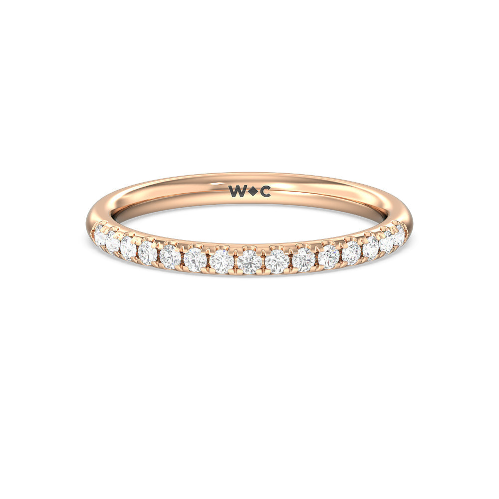 Classic Four Prong Petite Comfort Fit Solitaire Diamond Wedding Band with 18KT Rose Gold Cut Diamond in 14KT Rose Gold view 1
