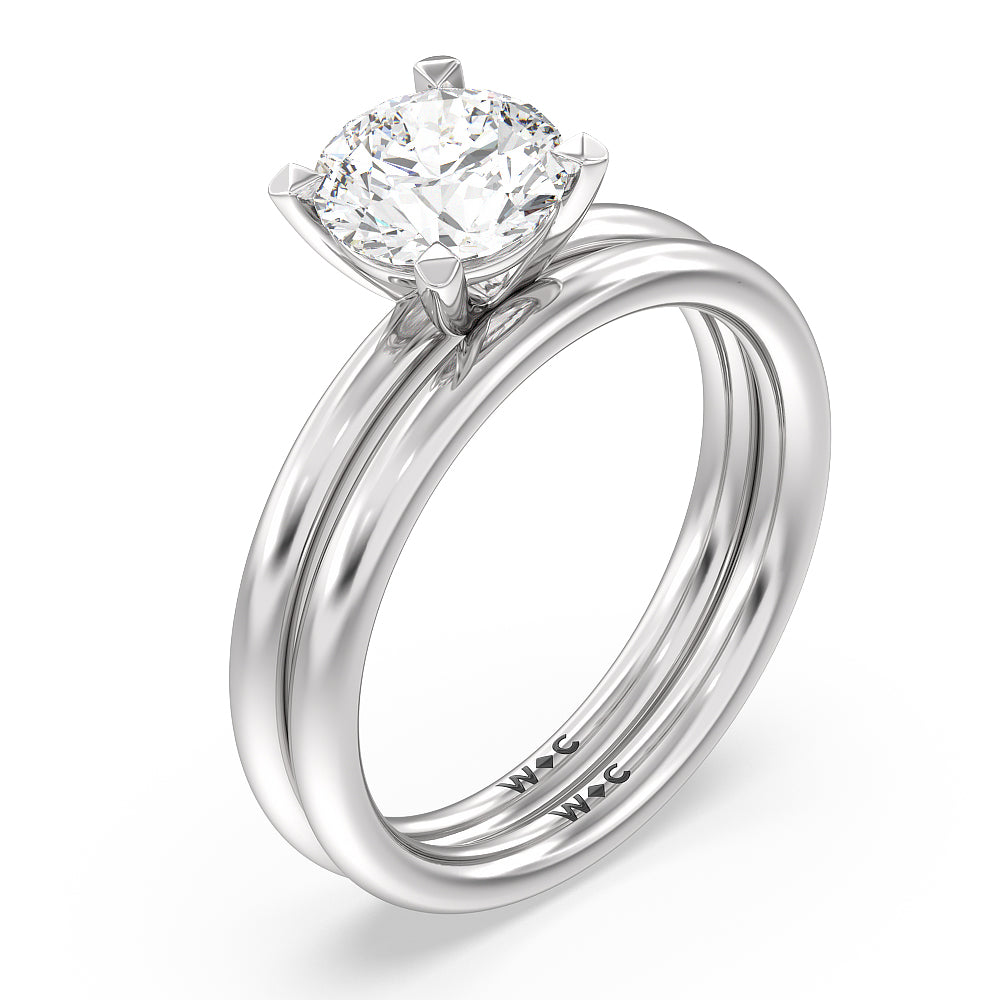 Classic Four Prong Petite Comfort Fit Solitaire Wedding Band with Platinum Cut Diamond in 14KT Platinum view 3
