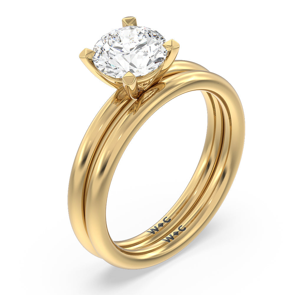 Classic Four Prong Petite Comfort Fit Solitaire Wedding Band with 18KT Yellow Gold Cut Diamond in 14KT Yellow Gold view 3
