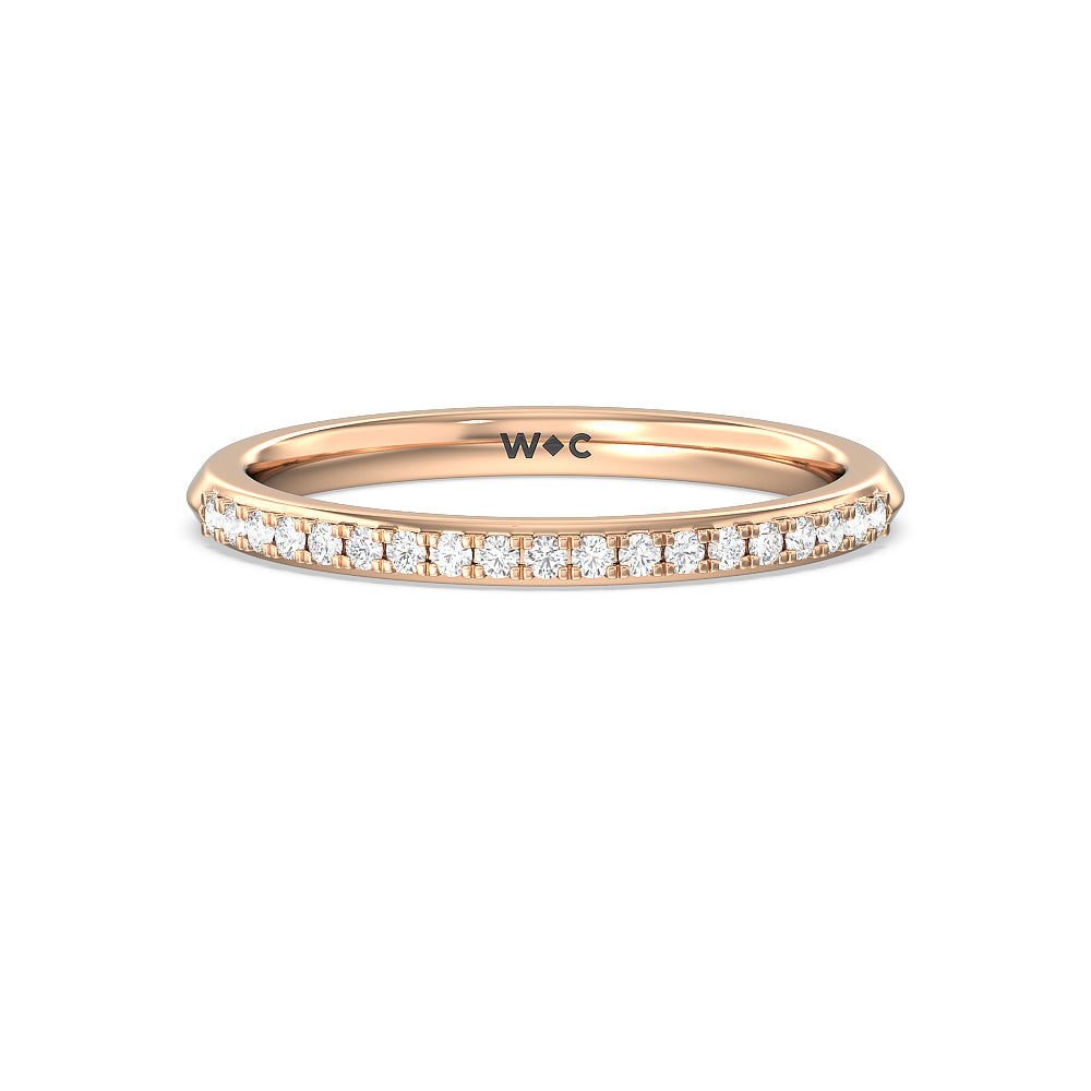 Knife Edge Shank Studded Kite Basket Solitaire Diamond Wedding Band with 18KT Rose Gold Cut Diamond in 14KT Rose Gold view 1
