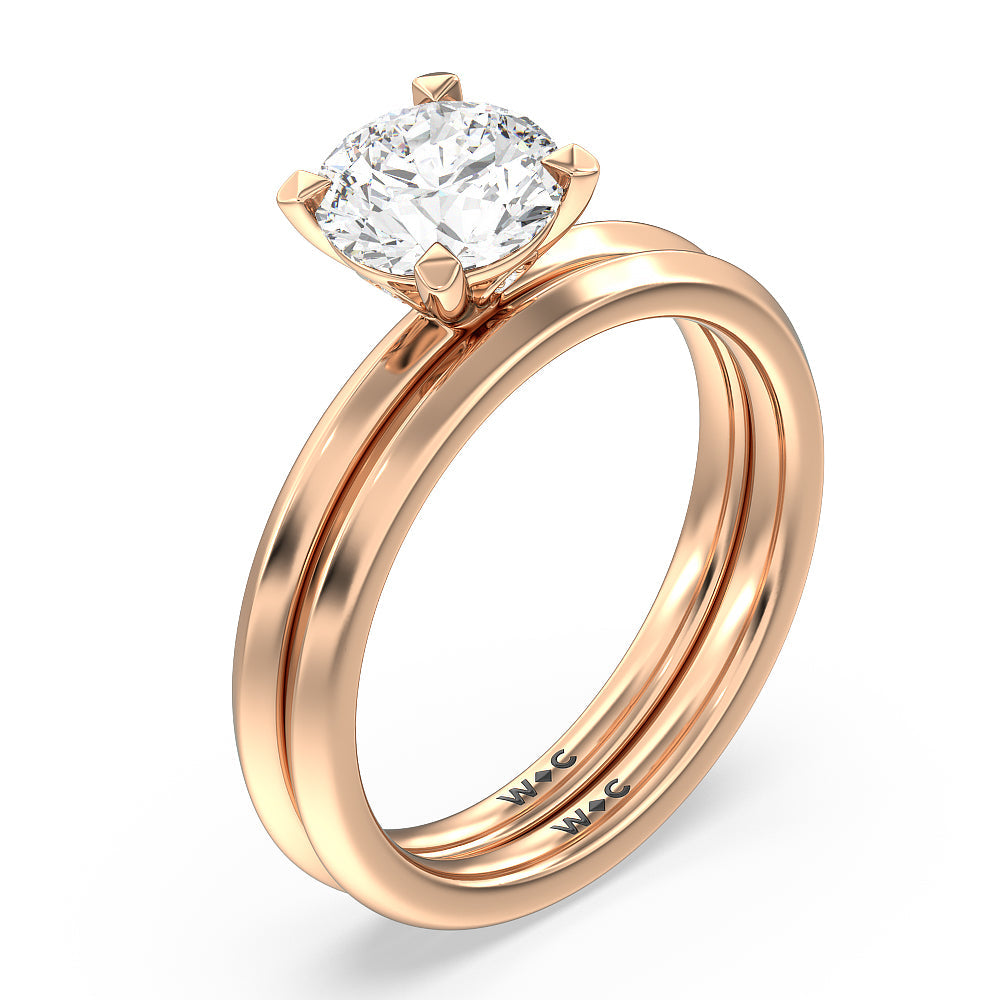 Knife Edge Shank Studded Kite Basket Solitaire Wedding Band with 18KT Rose Gold Cut Diamond in 14KT Rose Gold view 3

