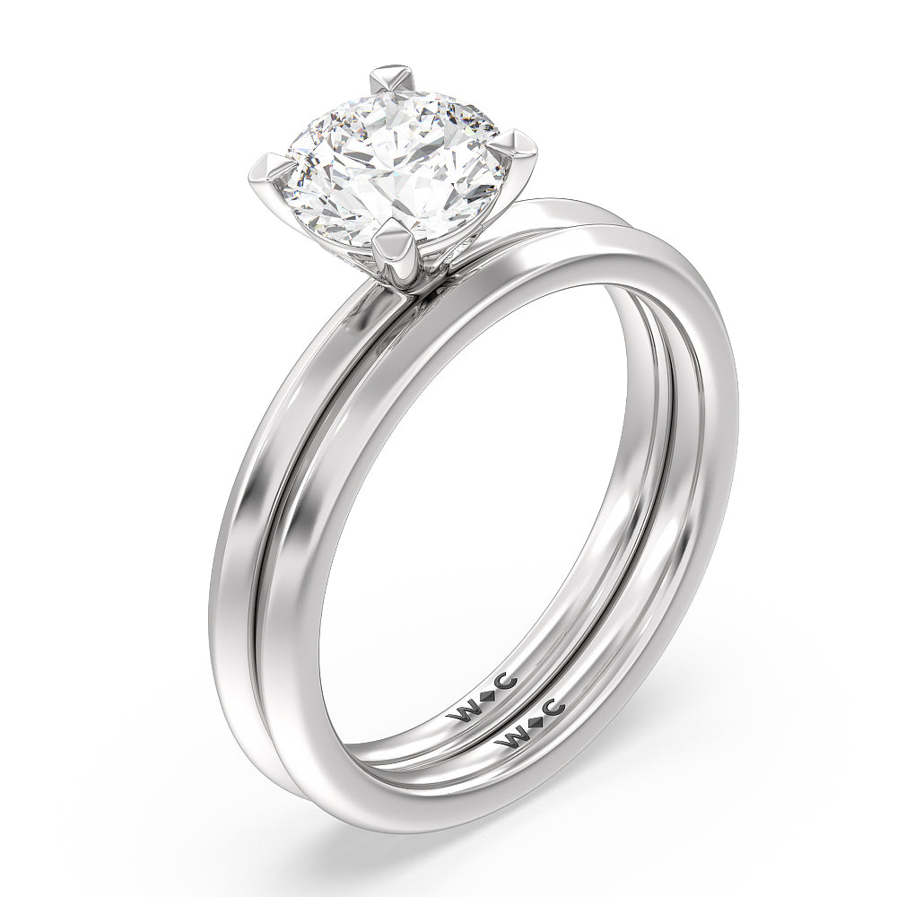 Knife Edge Shank Studded Kite Basket Solitaire Wedding Band with Platinum Cut Diamond in 14KT Platinum view 3
