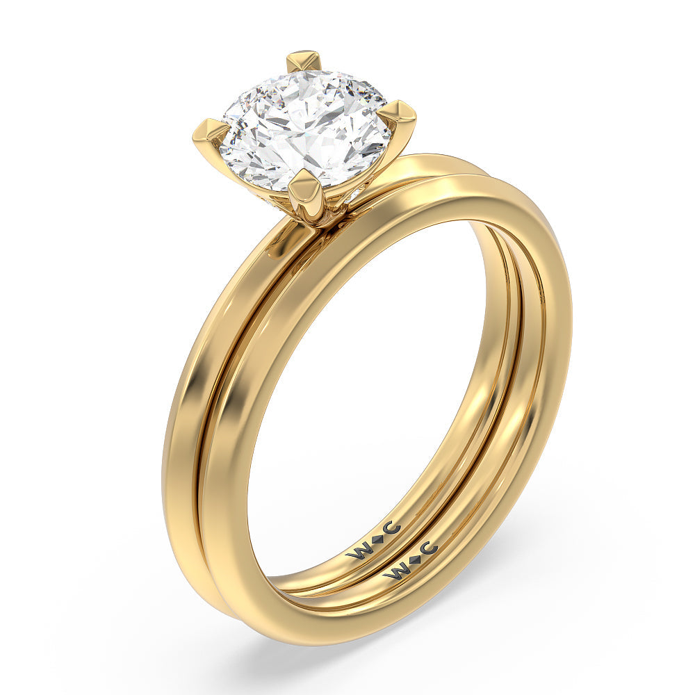 Knife Edge Shank Studded Kite Basket Solitaire Wedding Band with 18KT Yellow Gold Cut Diamond in 14KT Yellow Gold view 3
