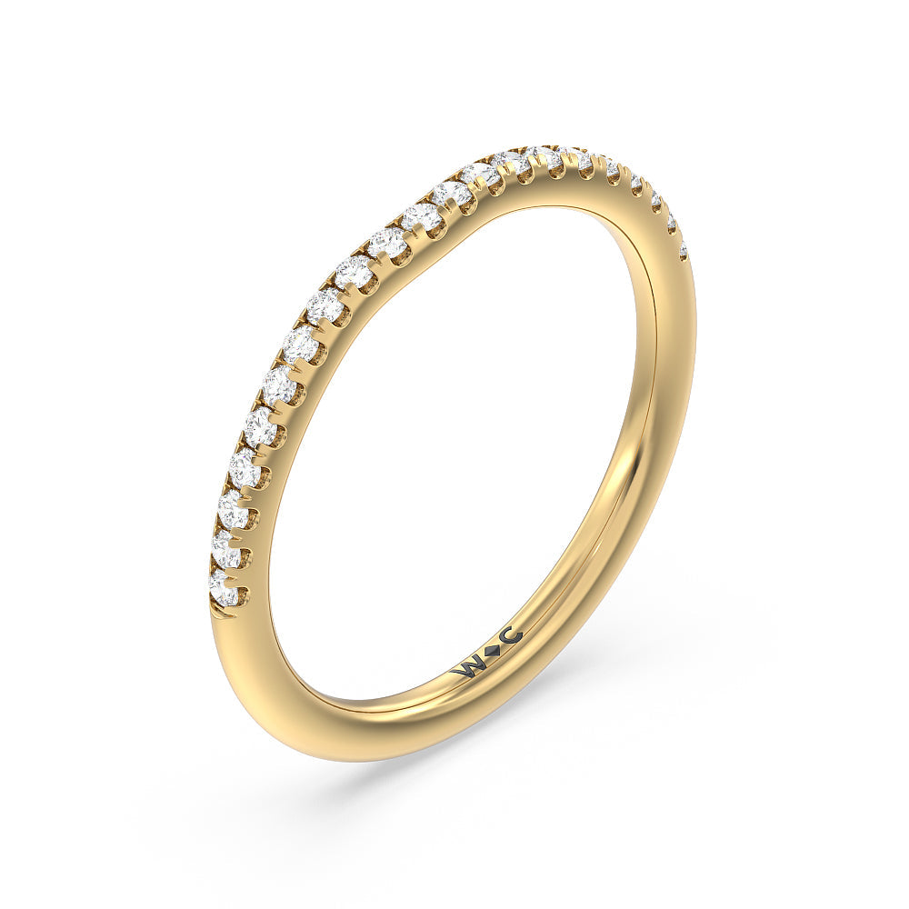 Delicate Pinched Cathedral Solitaire Diamond Wedding Band with 18KT Yellow Gold Cut Diamond in 14KT Yellow Gold view 4
