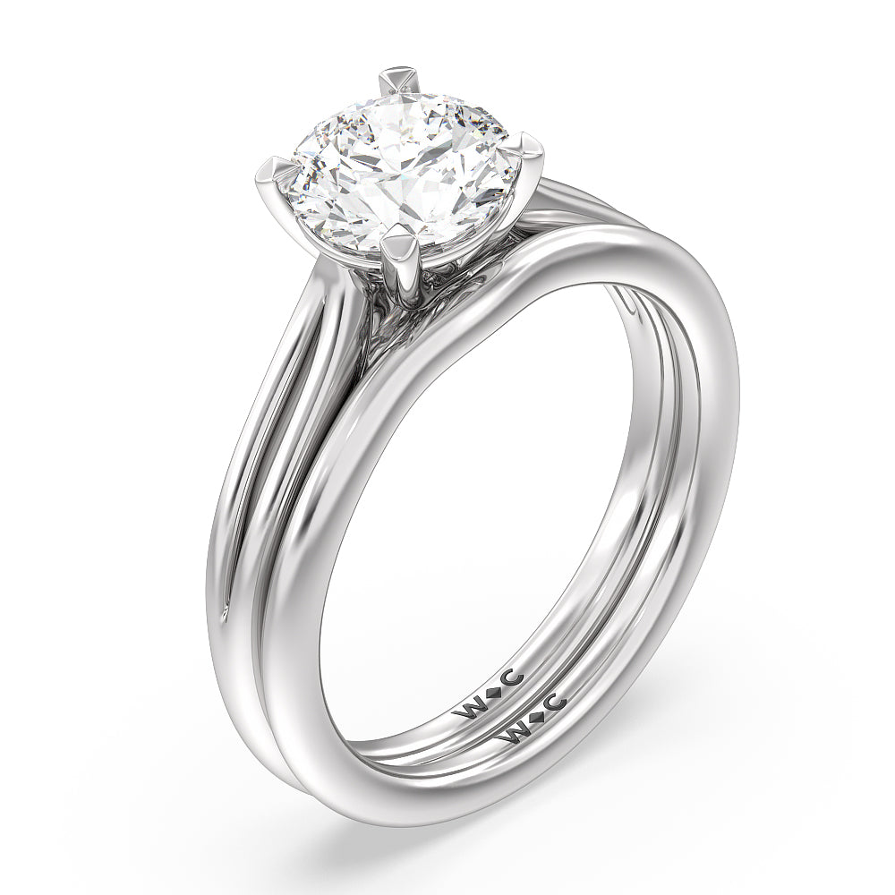 Delicate Pinched Cathedral Solitaire Wedding Band with Platinum Cut Diamond in 14KT Platinum view 3
