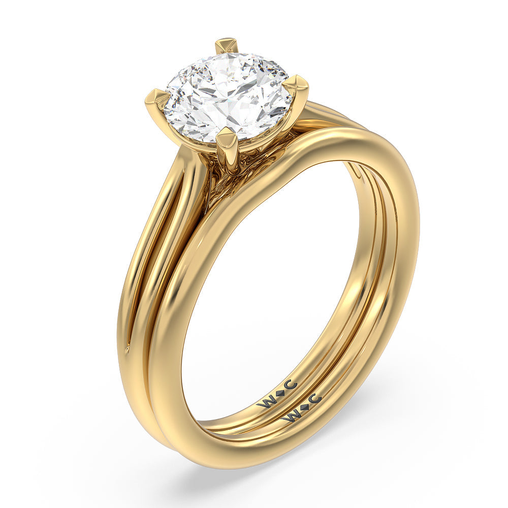 Delicate Pinched Cathedral Solitaire Wedding Band with 18KT Yellow Gold Cut Diamond in 14KT Yellow Gold view 3
