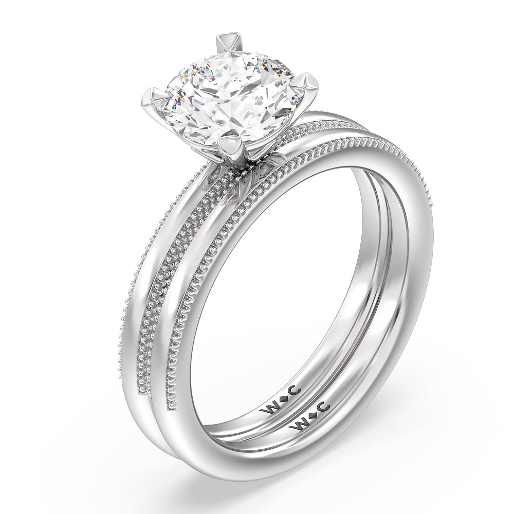 Kite Basket Four Prong Solitaire Wedding Band with Platinum Cut Diamond in 14KT Platinum view 3

