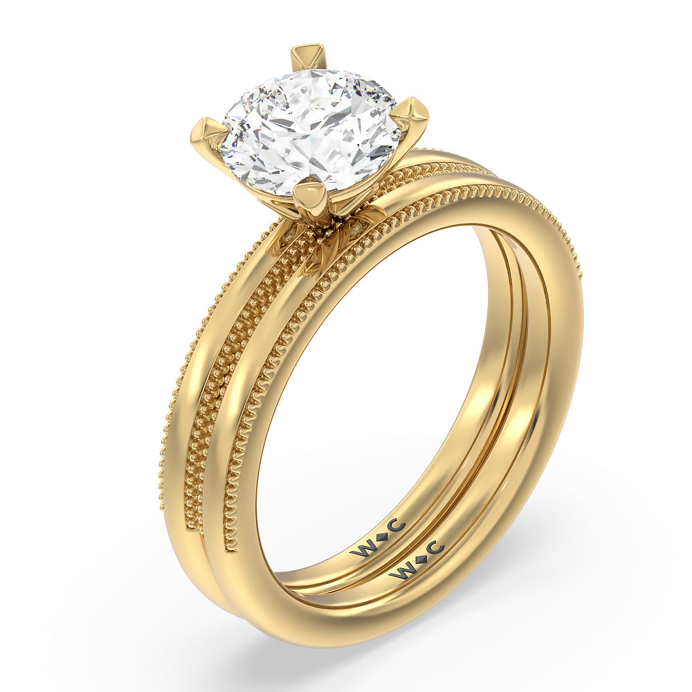 Kite Basket Four Prong Solitaire Wedding Band with 18KT Yellow Gold Cut Diamond in 14KT Yellow Gold view 3
