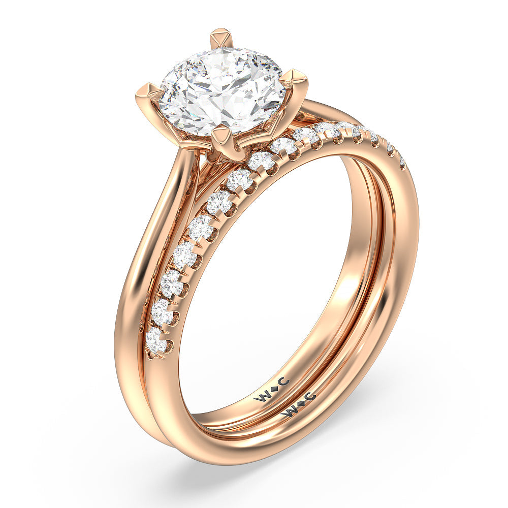 Tulip Basket Cathedral Classic Solitaire Diamond Wedding Band with 18KT Rose Gold Cut Diamond in 14KT Rose Gold view 3
