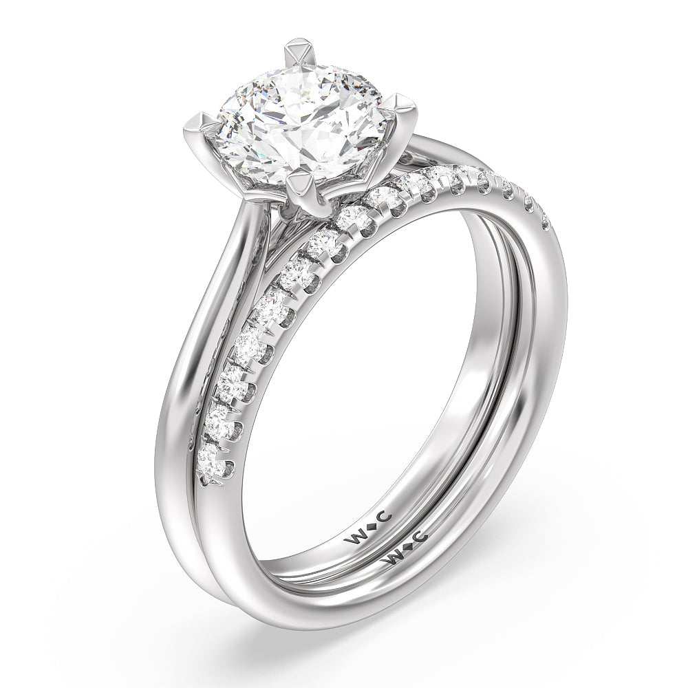 Tulip Basket Cathedral Classic Solitaire Diamond Wedding Band with Platinum Cut Diamond in 14KT Platinum view 3
