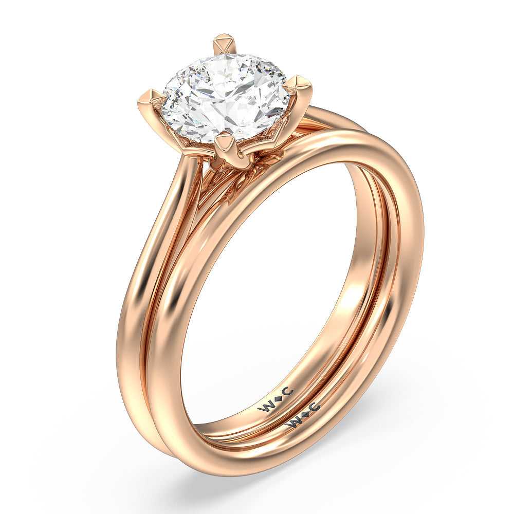 Tulip Basket Cathedral Classic Solitaire Wedding Band with 18KT Rose Gold Cut Diamond in 14KT Rose Gold view 3
