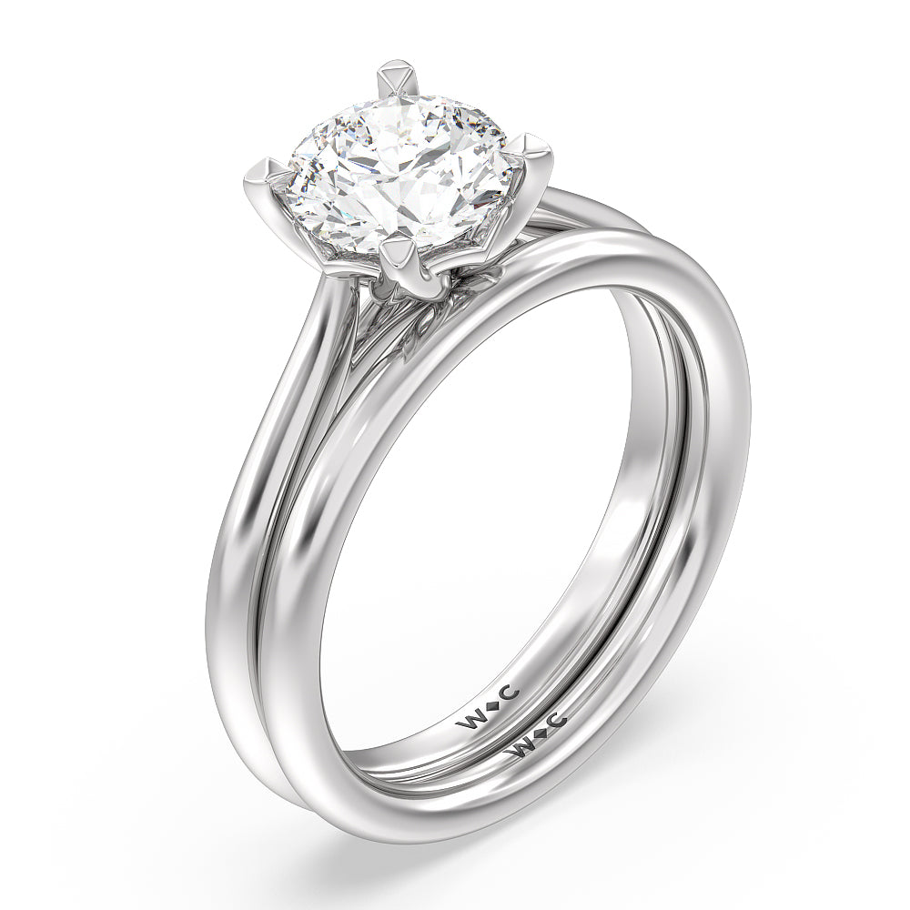 Tulip Basket Cathedral Classic Solitaire Wedding Band with Platinum Cut Diamond in 14KT Platinum view 3
