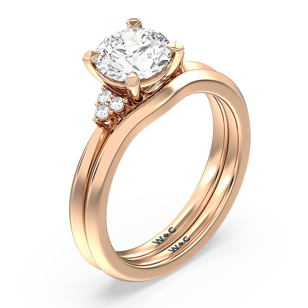 Taper Knife Edge Side Stone Solitaire Wedding Band with 18KT Rose Gold Cut Diamond in 14KT Rose Gold view 3
