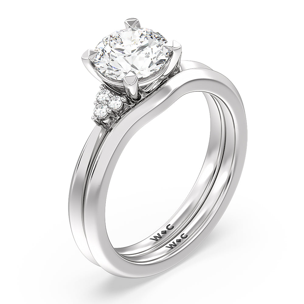 Taper Knife Edge Side Stone Solitaire Wedding Band with Platinum Cut Diamond in 14KT Platinum view 3
