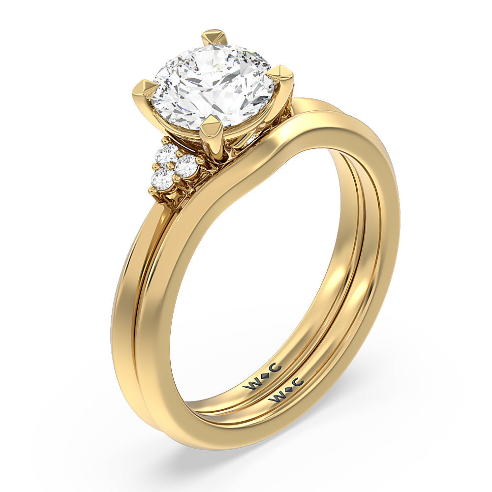 Taper Knife Edge Side Stone Solitaire Wedding Band with 18KT Yellow Gold Cut Diamond in 14KT Yellow Gold view 3
