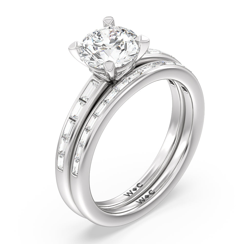 Channel Set Kite Basket Solitaire Diamond Wedding Band with Platinum Cut Diamond in 14KT Platinum view 3
