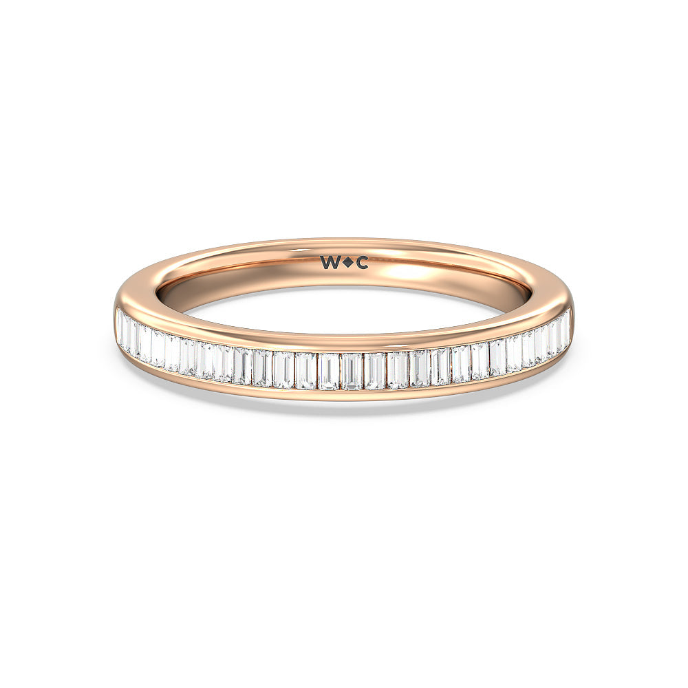 Channel Baguette Deco Solitaire Diamond Wedding Band with 18KT Rose Gold Cut Diamond in 14KT Rose Gold view 1
