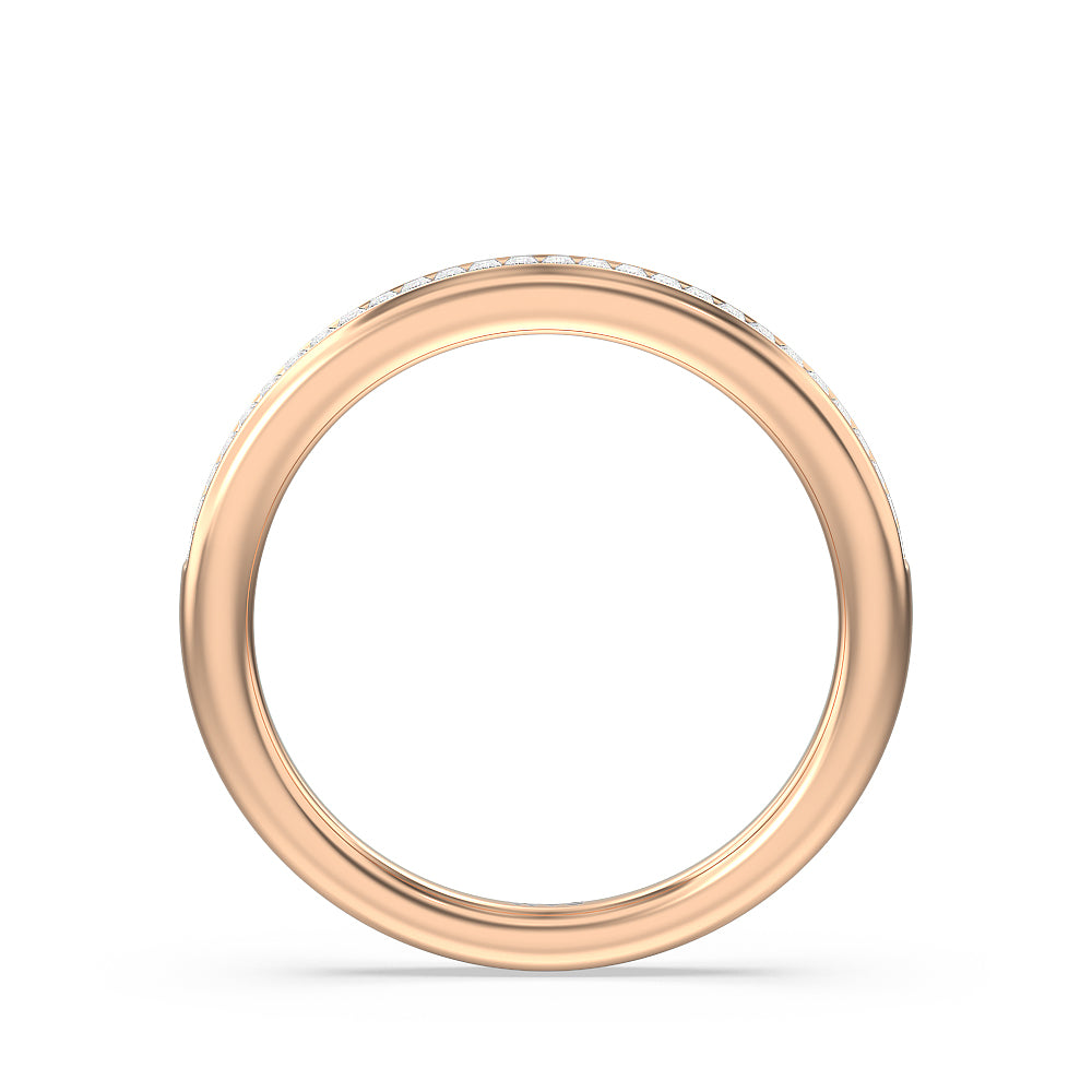 Channel Baguette Deco Solitaire Diamond Wedding Band with 18KT Rose Gold Cut Diamond in 14KT Rose Gold view 2
