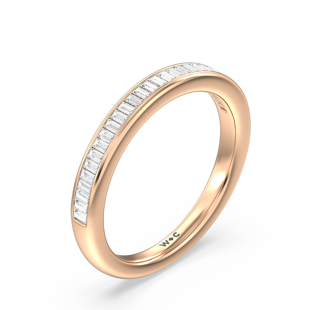 Channel Baguette Deco Solitaire Diamond Wedding Band with 18KT Rose Gold Cut Diamond in 14KT Rose Gold view 4
