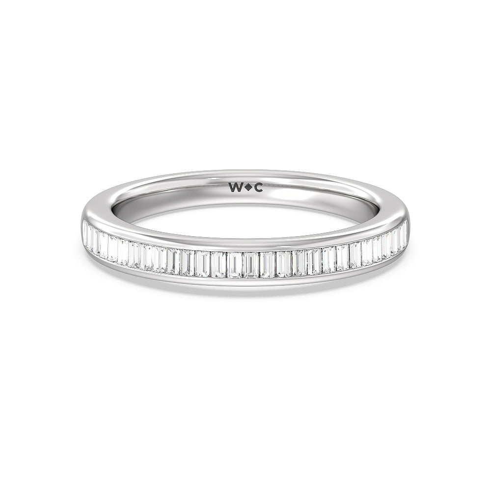 Channel Baguette Deco Solitaire Diamond Wedding Band with Platinum Cut Diamond in 14KT Platinum view 1
