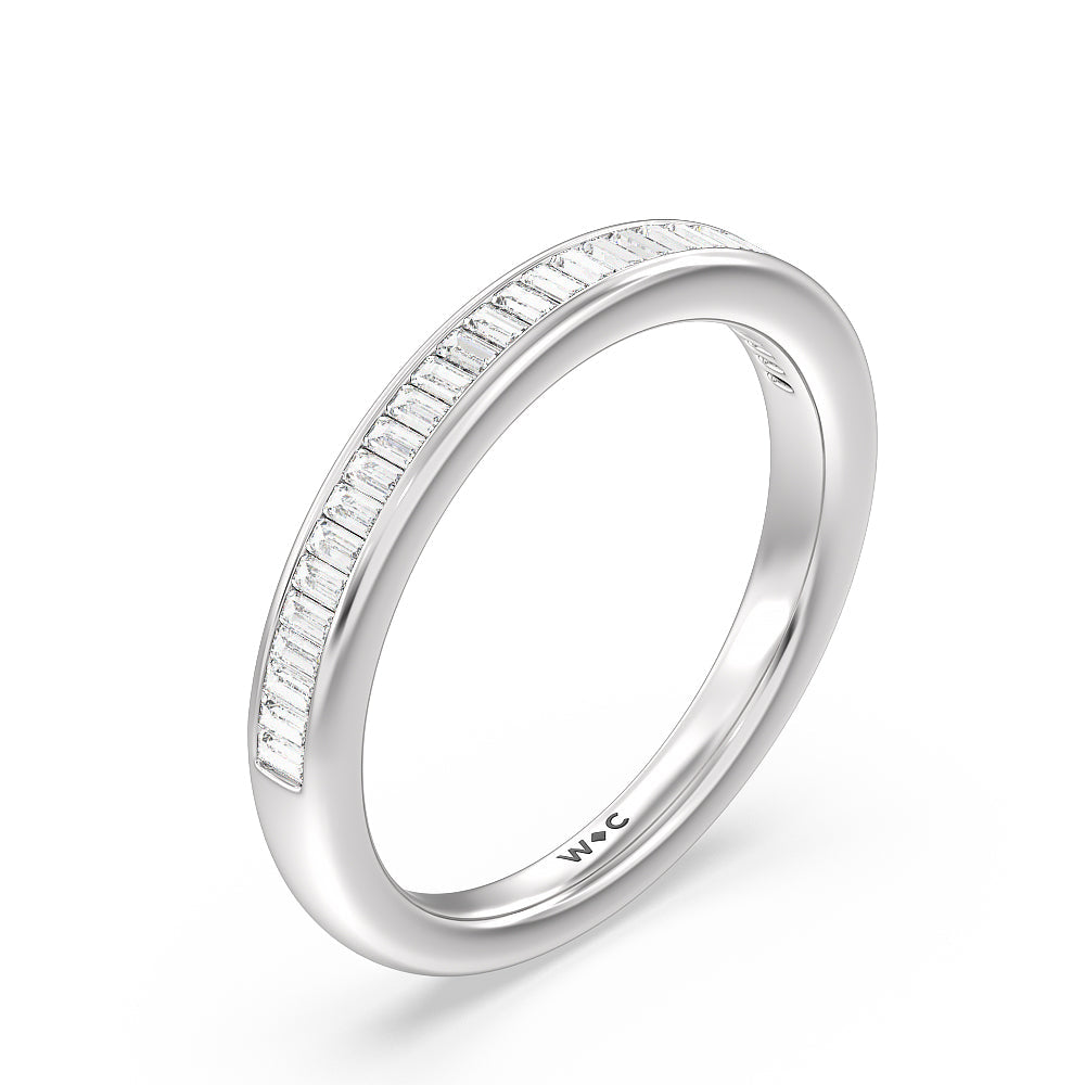 Channel Baguette Deco Solitaire Diamond Wedding Band with Platinum Cut Diamond in 14KT Platinum view 4
