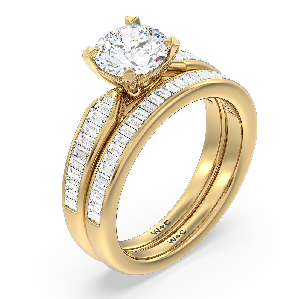 Channel Baguette Deco Solitaire Diamond Wedding Band with 18KT Yellow Gold Cut Diamond in 14KT Yellow Gold view 3
