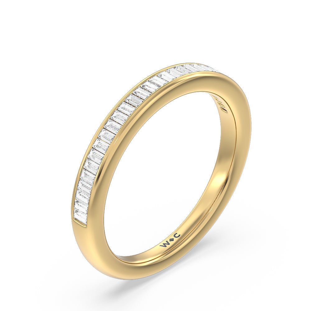 Channel Baguette Deco Solitaire Diamond Wedding Band with 18KT Yellow Gold Cut Diamond in 14KT Yellow Gold view 4
