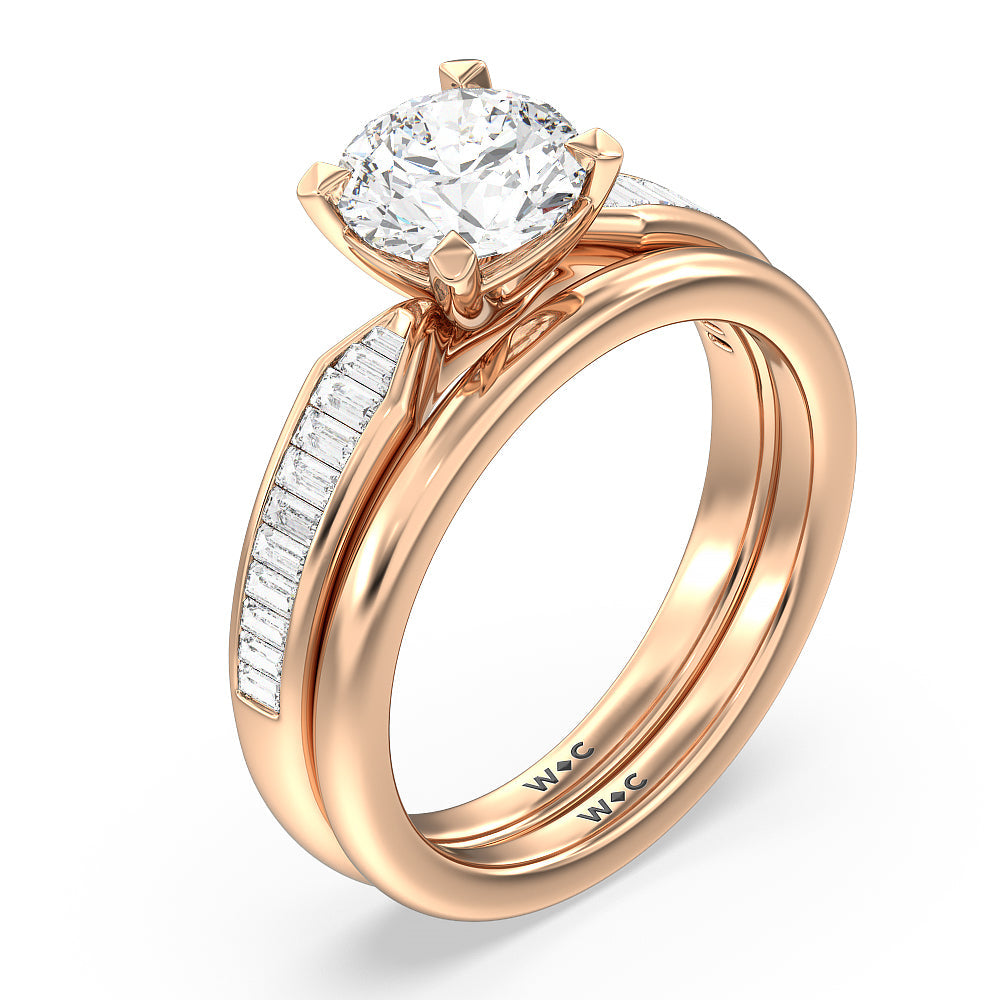 Channel Baguette Deco Solitaire Wedding Band with 18KT Rose Gold Cut Diamond in 14KT Rose Gold view 3
