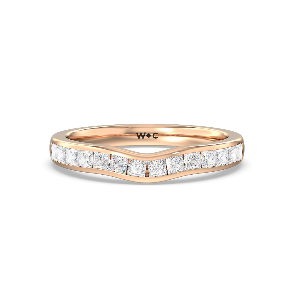 Channel Set Princess Classic Diamond Wedding Band with 18KT Rose Gold Cut Diamond in 14KT Rose Gold view 1
