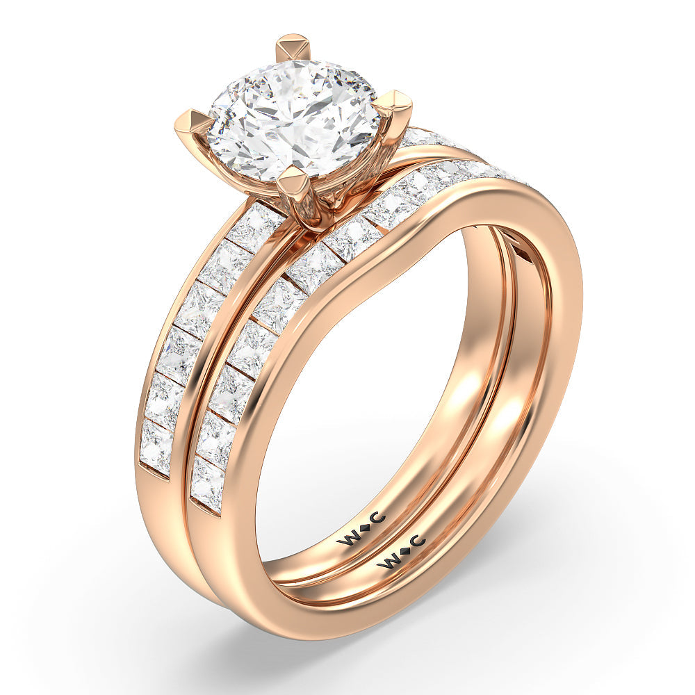 Channel Set Princess Classic Diamond Wedding Band with 18KT Rose Gold Cut Diamond in 14KT Rose Gold view 3
