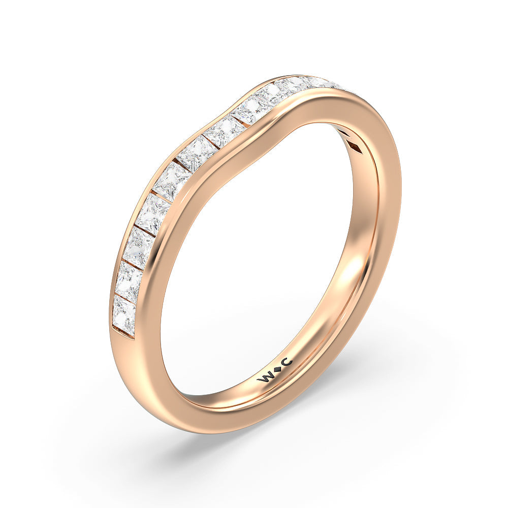 Channel Set Princess Classic Diamond Wedding Band with 18KT Rose Gold Cut Diamond in 14KT Rose Gold view 4
