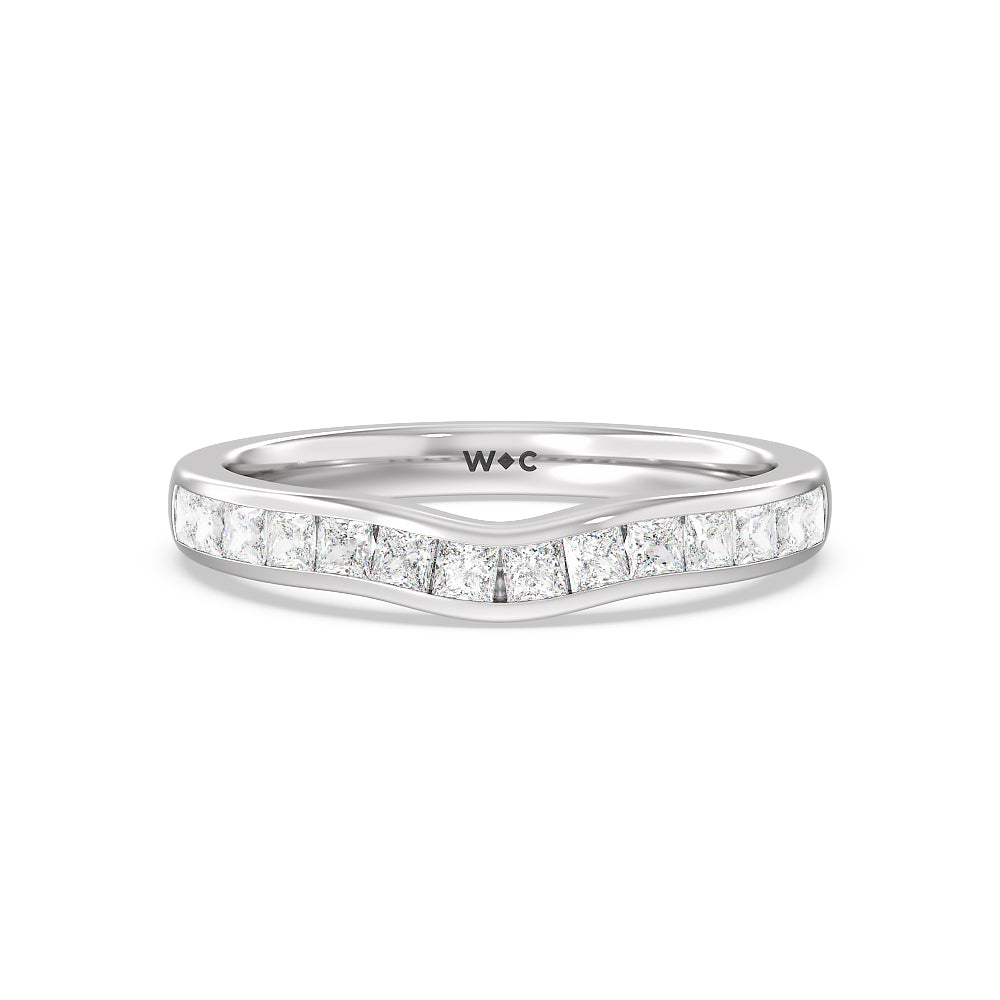 Channel Set Princess Classic Diamond Wedding Band with Platinum Cut Diamond in 14KT Platinum view 1
