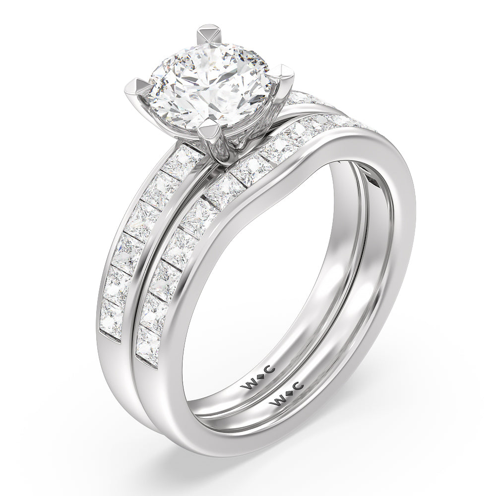Channel Set Princess Classic Diamond Wedding Band with Platinum Cut Diamond in 14KT Platinum view 3
